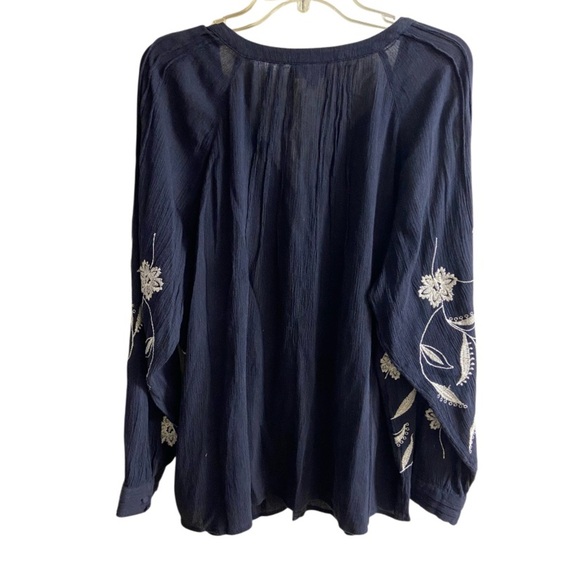 J Jill button up blouse embroidered gauze navy blue button up Large - Picture 3 of 9